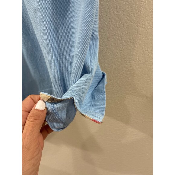 Burberry Hartford Slim Fit Polo Shirt Light Blue Check Placket Men’s Size Medium - Picture 9 of 9